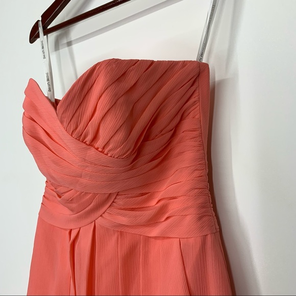 David’s Bridal Crinkle Chiffon Coral Dress Sweetheart Neck Bridesmaid Nwt Size 4 - Picture 4 of 16